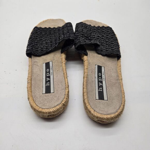 Hype Womens Size 10 Slide Sandals Leather Flat Open Toe Slip On espadrille Black - Picture 2 of 8